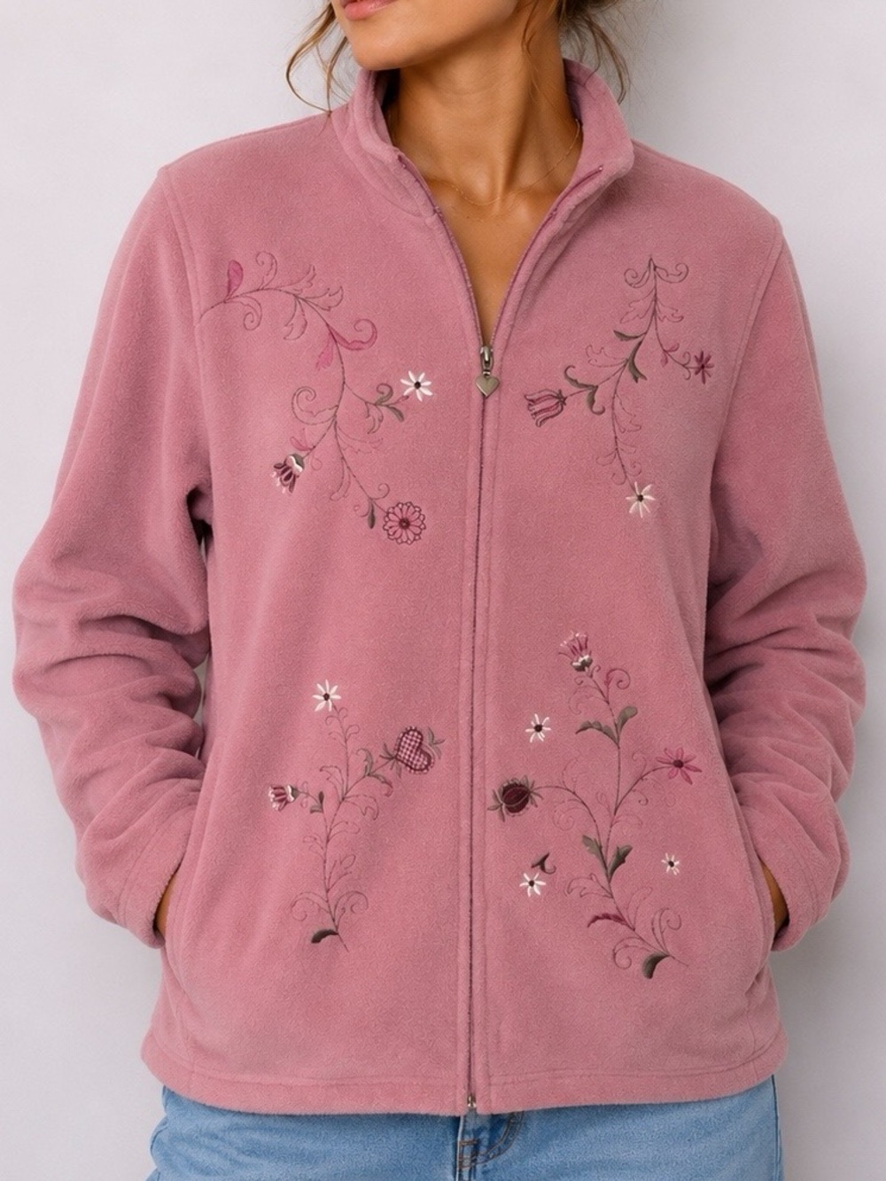 Northern Reflections Pink Floral Fleece Jacket Cozy Flowers Cottagecore Soft